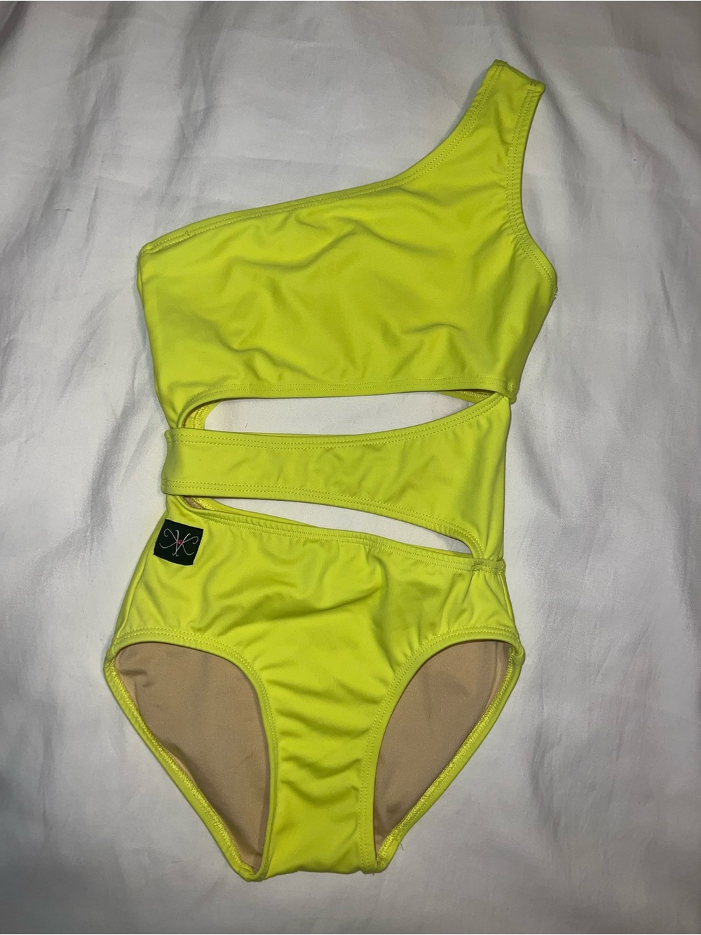 Neon Yellow One-Shoulder Cutout Dance Leotard for Kids